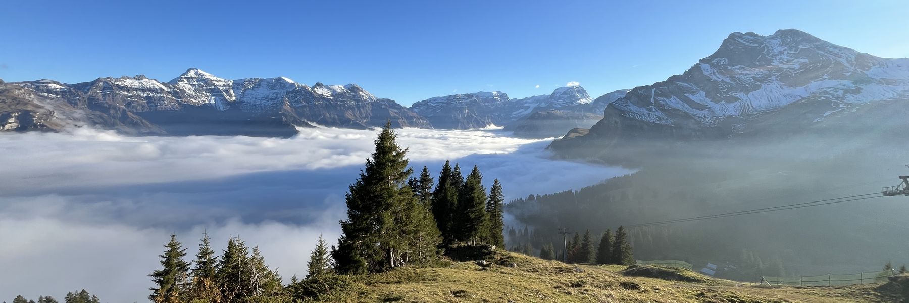Blick vom Gumen über ein Nebelmeer auf Hausstock, Tödi und Ortstock